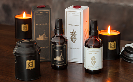 Bottles of fragrance and candles